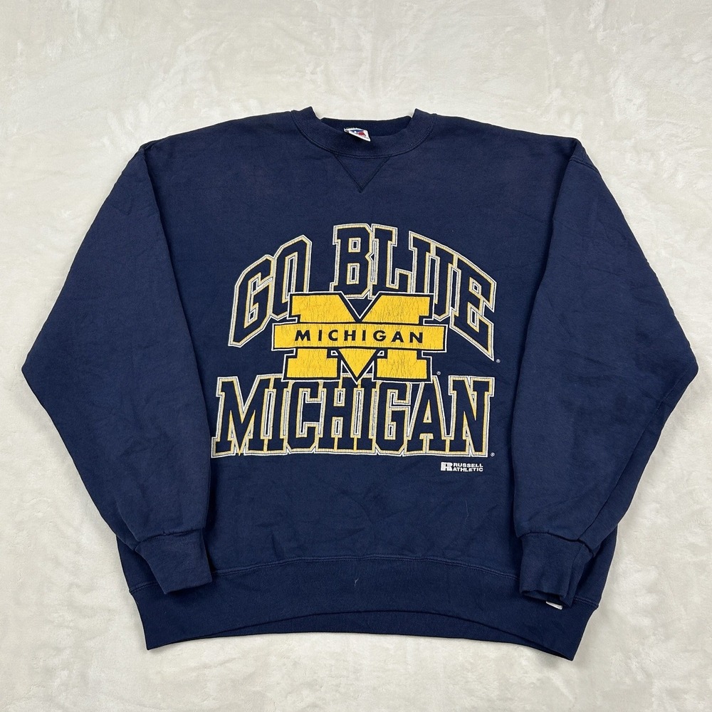 Russell Athletic Sweatshirt Mens XL Navy Blue Michigan Go Blue Graphic Crewneck